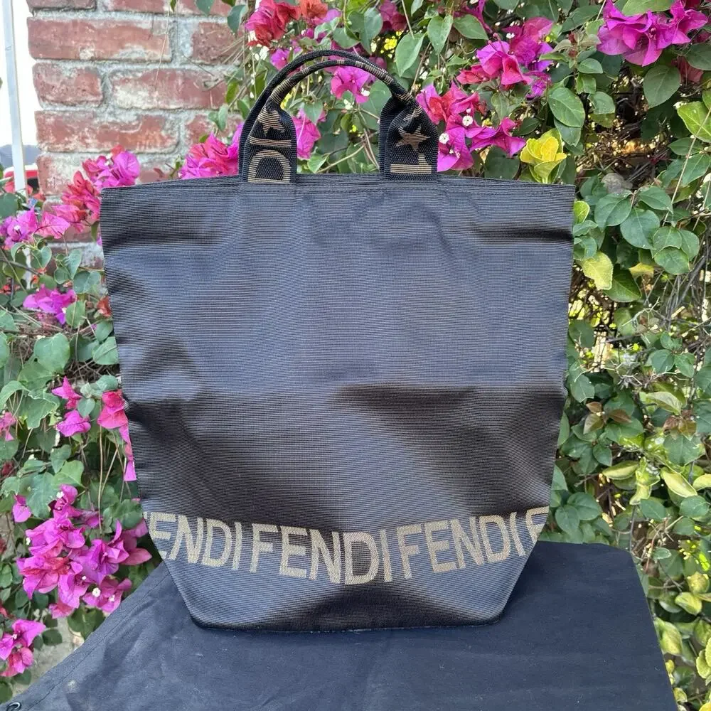 FENDI Nylon Bucket Tote Bag Handbag Star Logo Brown